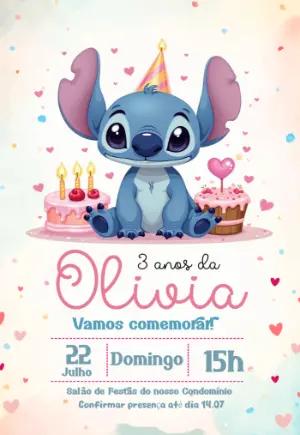 Convite de Aniversário Stitch Fofo para Editar Online