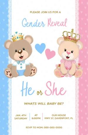Teddy Bear Gender Reveal Invitation | Editable Template