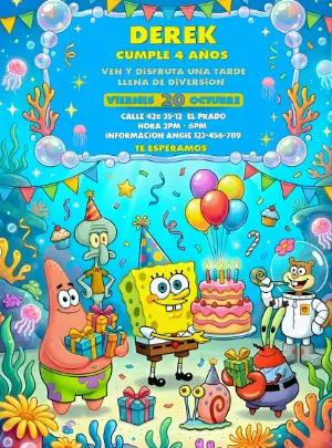 Invitación de Cumpleaños Bob Esponja Modelo Digital Editable