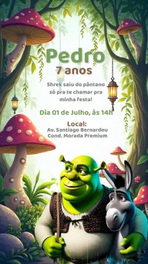 Convite de Aniversário Shrek com Personagens para Editar Online