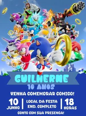 Convite de Aniversário Sonic e Turma para Editar Online