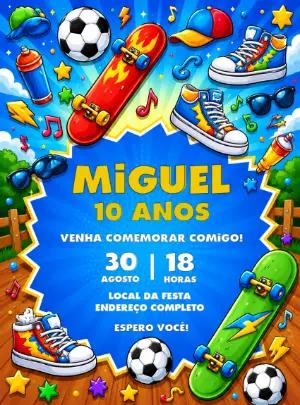Convite Aniversário Radical Skate e Esportes Editável