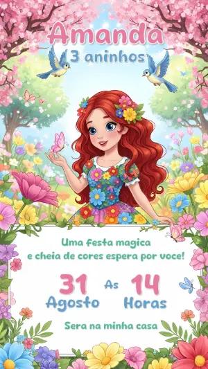 Convite Aniversário Jardim Encantado com Menina para Editar Online