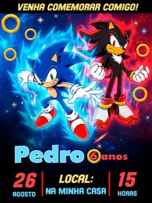 Convite de Aniversário Sonic e Shadow Vibrante para Editar