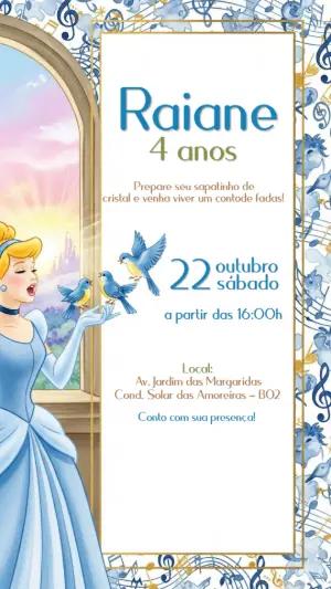 Convite Aniversário Cinderela Clássico para Editar Online