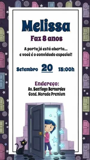 Convite Aniversário Coraline Mundo Secreto para Editar Online