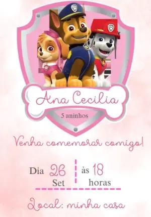 Convite Aniversário Patrulha Canina Menina para Editar Online