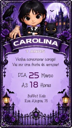 Convite de Aniversário Wandinha Roxo para Editar