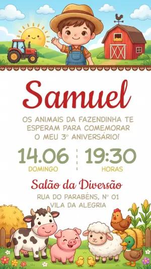 Convite Digital Fazendinha Menino Ilustrado Editável