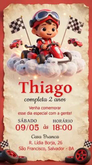Convite de Aniversário Infantil Kart 3D para Editar