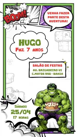 Convite Digital Aniversário Hulk Estilo Quadrinhos Editável