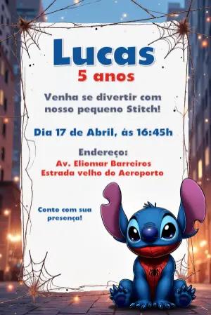 Convite Aniversário Stitch Homem Aranha para Editar Online