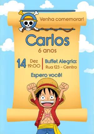 Convite de Aniversário One Piece com Luffy para Editar Online