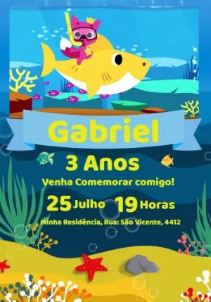 Convite de Aniversário Baby Shark com Personagens para Editar Online