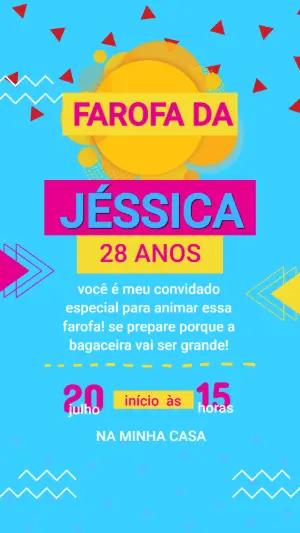 Convite Animado Aniversário Farofa Colorido para Editar