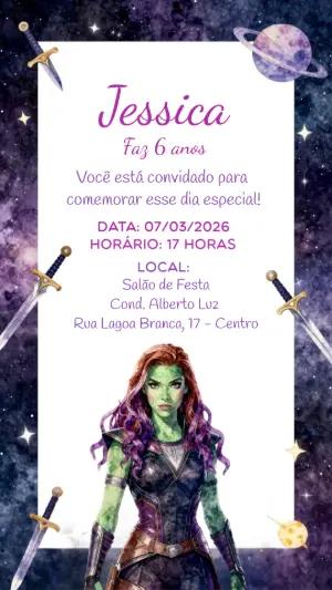 Convite de Aniversário Guardiã da Galáxia Digital para Editar