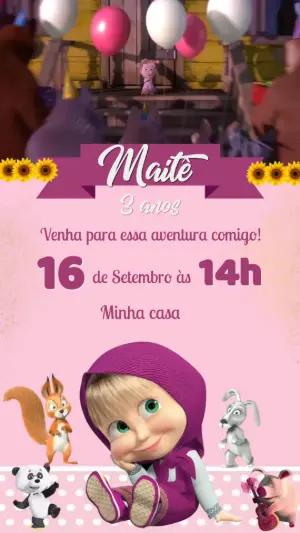 Convite Animado Aniversário Masha e o Urso para Editar Online