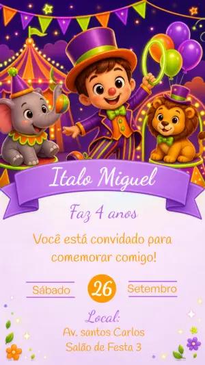 Convite Aniversário Circo Editável
