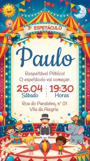 Convite de Aniversário Infantil Circo Mundo Bita para Editar