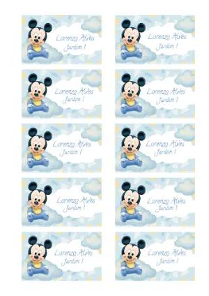 Etiqueta Escolar Mickey Baby Azul para Editar e Imprimir