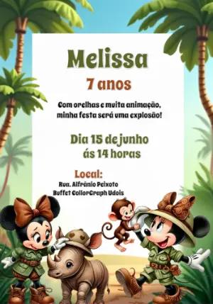 Convite Aniversário Minnie Safari para Editar Online