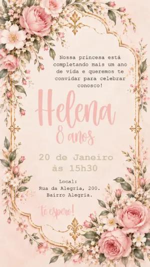 Convite de Aniversário Jardim Encantado Rosa Editável