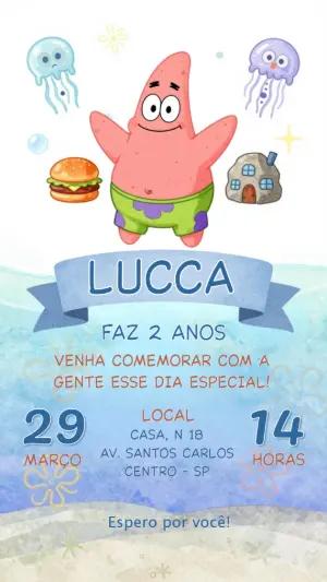 Convite Digital Aniversário Infantil Patrick Estrela Editável