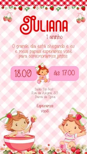 Vídeo Convite Moranguinho Retrô Editável para Aniversário