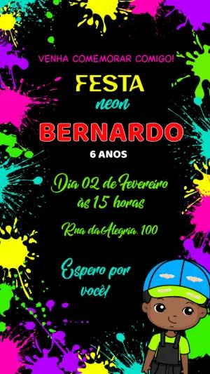 Convite de Aniversário Festa Neon para Editar Online