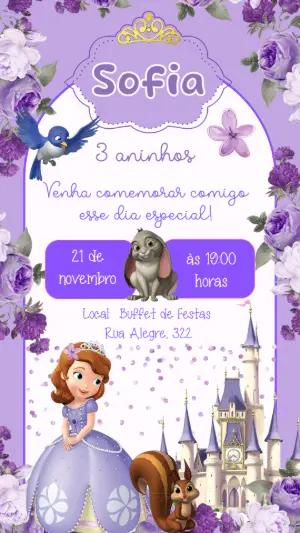Convite Aniversário Princesa Sofia com Amigos Editável