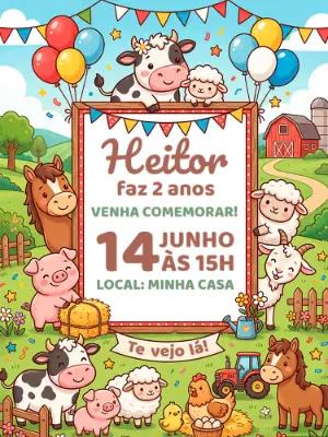 Convite de Aniversário Fazendinha Infantil para Editar