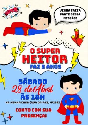 Convite de Aniversário Super-Herói Estilo Gibi para Editar