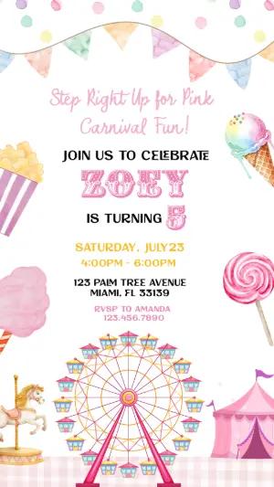 Editable Pink Carnival Birthday Invitation Template