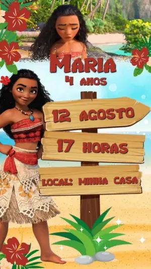 Convite Animado Aniversário Moana para Editar Online