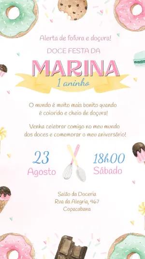 Convite de Aniversário Mundo Doce Editável para Menina