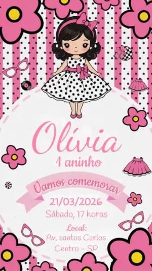 Convite de Aniversário Infantil Anos 60 Editável Digital