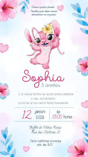 Convite de Aniversário Angel (Stitch) Havaiano Aquarela Editável