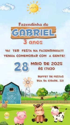 Convite Animado Aniversário Fazendinha com Bichinhos para Editar