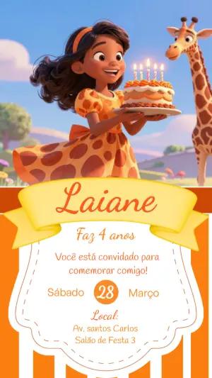 Convite de Aniversário Girafa Safari 3D para Editar