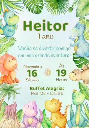 Convite de Aniversário Dinossauro Baby Aquarela para Editar