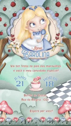 Convite Aniversário Alice no País das Maravilhas para Editar