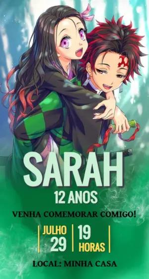 Convite de Aniversário Demon Slayer com Tanjiro e Nezuko Editável
