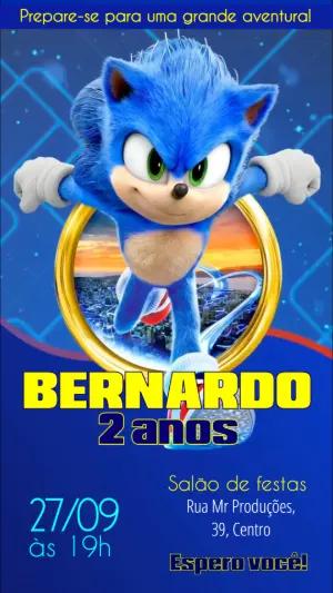 Convite Animado Aniversário Sonic Filme para Editar