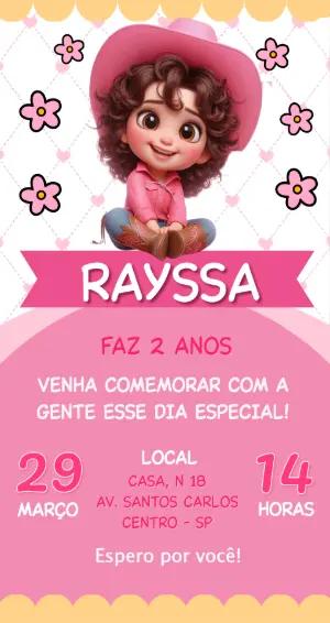 Convite de Aniversário Cowgirl Rosa Fofo para Editar