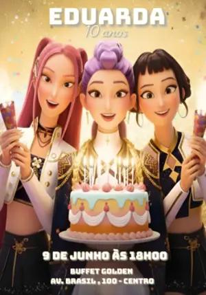 Convite de Aniversário Guerreiras do K-Pop para Editar