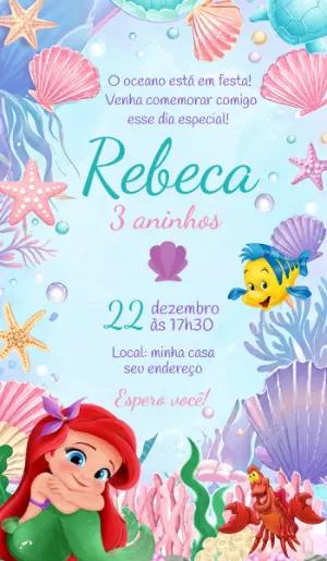 Convite de Aniversário Ariel no Mar para Editar Online