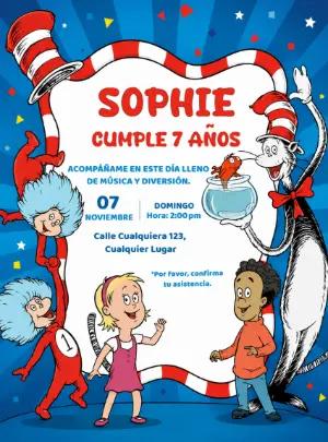 Invitación de Cumpleaños El Gato Ensombrerado para Editar Online