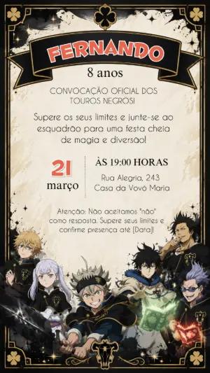 Convite Animado Black Clover de Aniversário para Editar