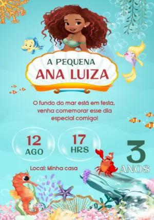 Convite de Aniversário Pequena Sereia para Editar Online