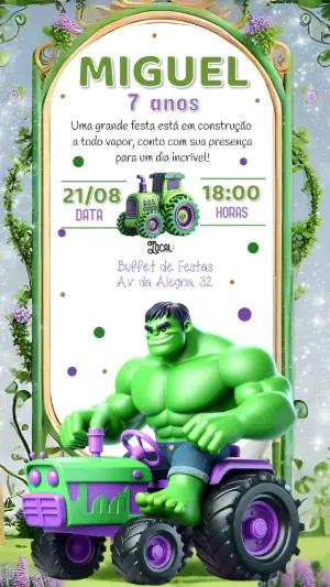 Convite de Aniversário Hulk no Trator para Editar Online
